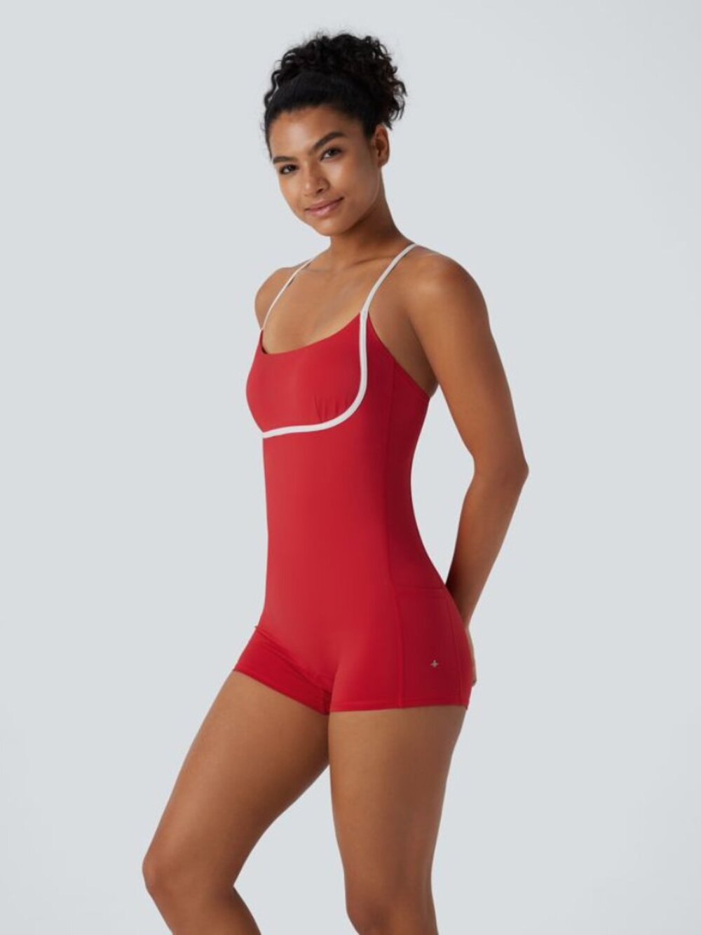 Halara SoftlyZero Airy Red Color Block Pocket Cool Touch Yoga Bodysuit size S